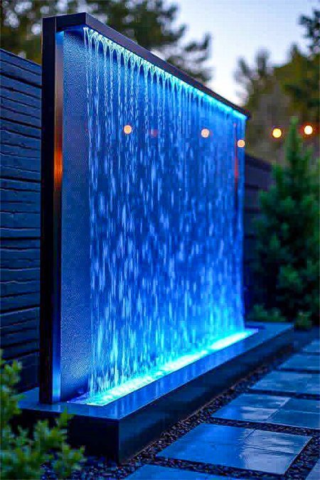 💧 نافورة زجاجية مضاءة بإضاءة LED زرقاء